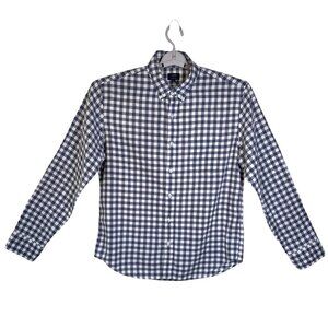 J Crew Shirt Mens Large Linen Blend Slim Fit Blue Gingham Plaid‎ Button Down
